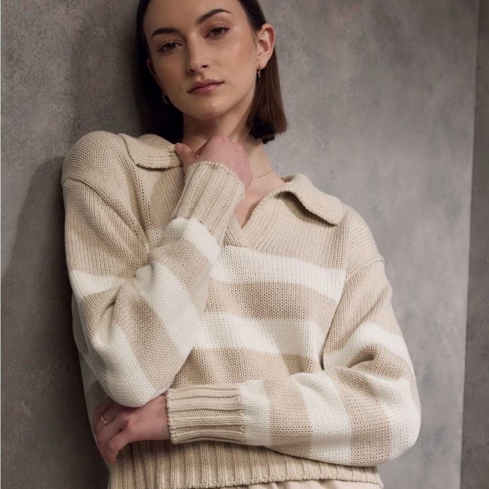 Quince collared cropped organic cotton sweater